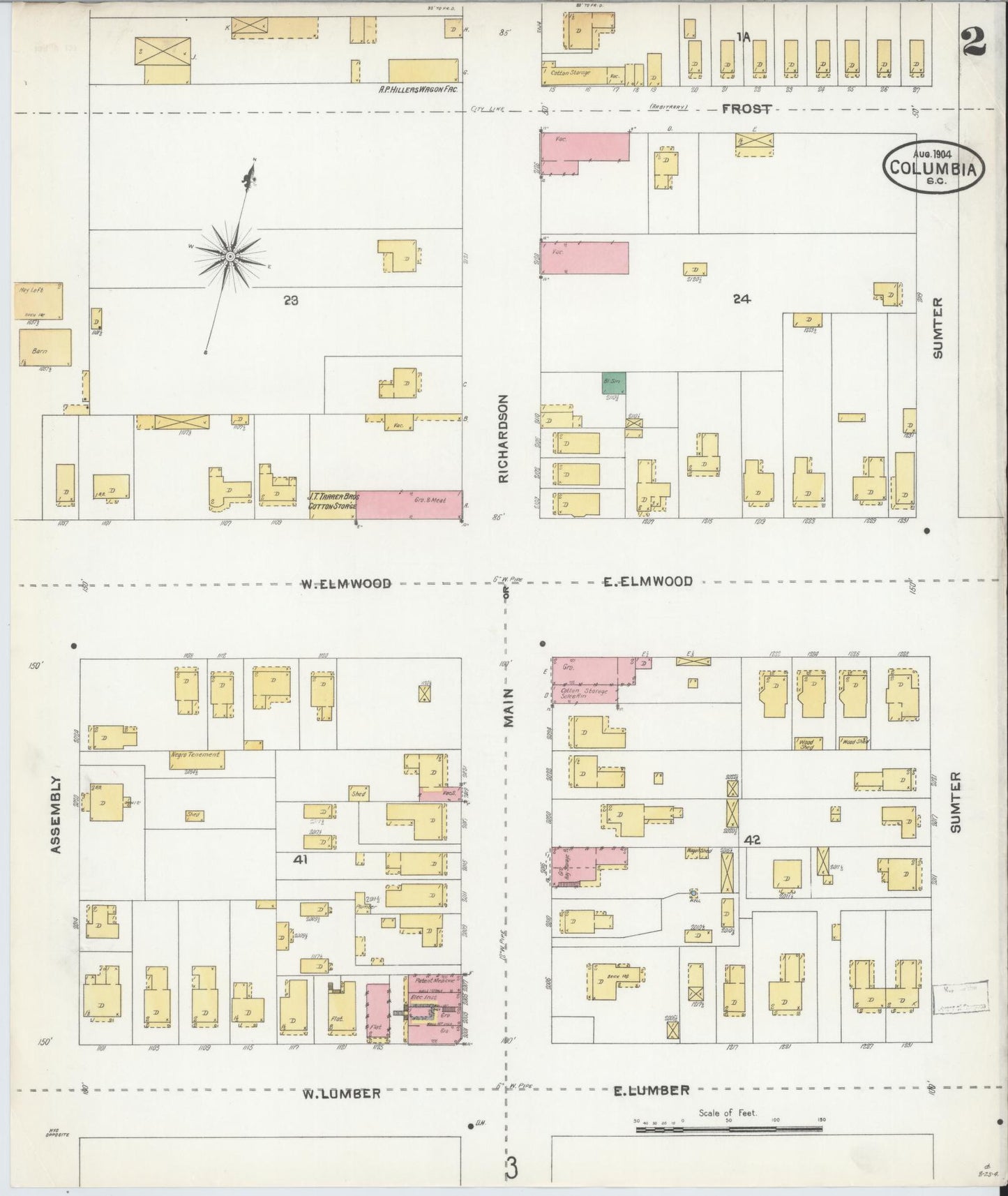 Sanborn Fire Insurance Map from Columbia, Richland County, South Carolina (1904), Sheet #0002 - Complete Map Set gallery image, historic Sanborn map, vintage wall art, South Carolina South Carolina