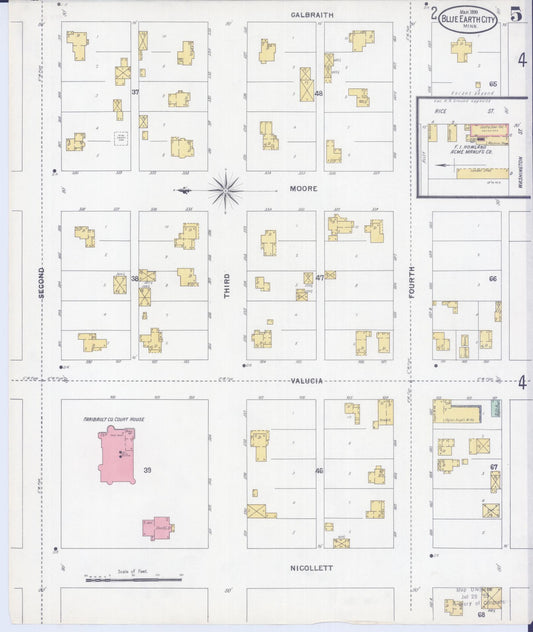 Sanborn Fire Insurance Map from Blue Earth, Faribault County, Minnesota (1899), Sheet #0005 - Historic Sanborn Fire Insurance Map Print, vintage old map wall art, antique decor, genealogy gift, Minnesota Minnesota map