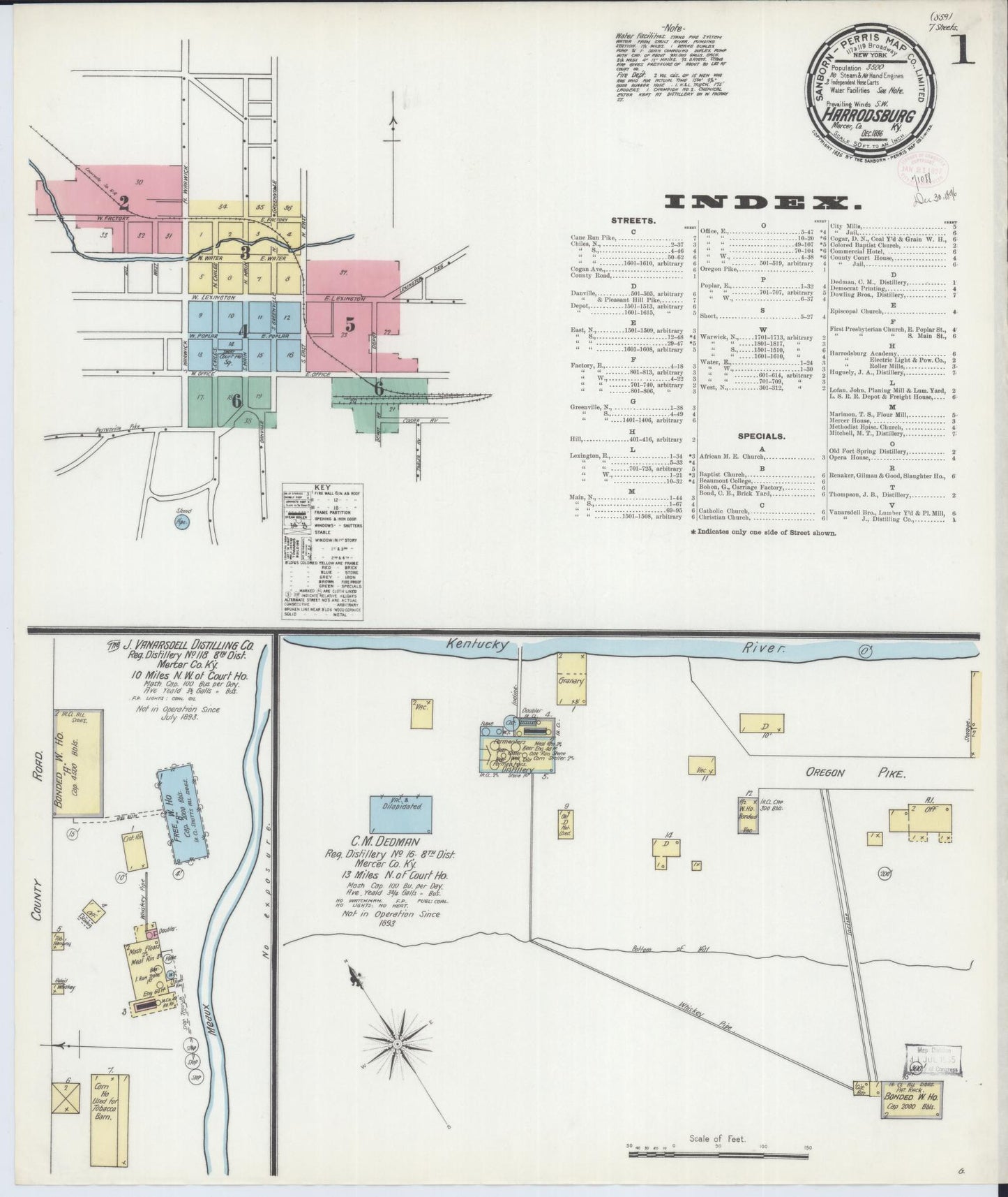 Sanborn Fire Insurance Map from Harrodsburg, Mercer County, Kentucky (1896), Sheet #0001 - Complete Map Set gallery image, historic Sanborn map, vintage wall art, Kentucky Kentucky