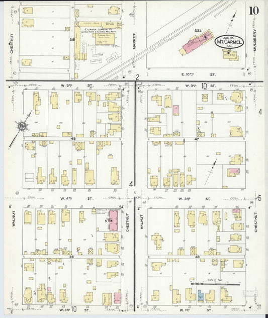 Sanborn Fire Insurance Map from Mount Carmel, Wabash County, Illinois (1910), Sheet #0010 - Historic Sanborn Fire Insurance Map Print, vintage old map wall art, antique decor, genealogy gift, Illinois Illinois map