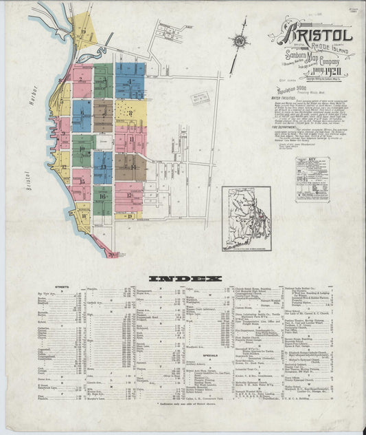 Sanborn Fire Insurance Map from Bristol, Bristol County, Rhode Island. (1920) – Historic Sanborn Fire Insurance Map Print