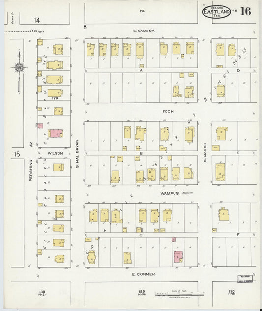 Sanborn Fire Insurance Map from Eastland, Eastland County, Texas (1920), Sheet #0016 - Historic Sanborn Fire Insurance Map Print, vintage old map wall art, antique decor, genealogy gift, Texas Texas map