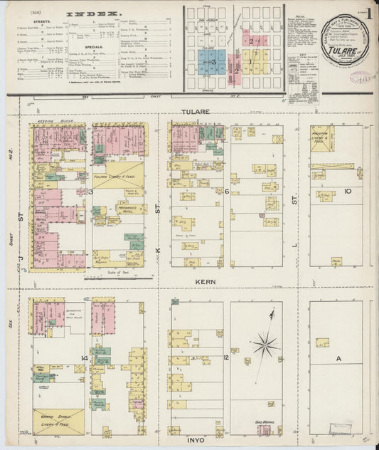 Sanborn Fire Insurance Map from Tulare, Tulare County, California (1887), Sheet #0001 - Complete Map Set gallery image, historic Sanborn map, vintage wall art, California California