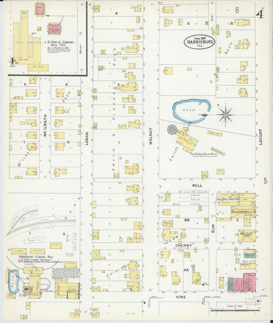 Sanborn Fire Insurance Map from Harrisburg, Saline County, Illinois (1907), Sheet #0004 - Historic Sanborn Fire Insurance Map Print, vintage old map wall art, antique decor, genealogy gift, Illinois Illinois map