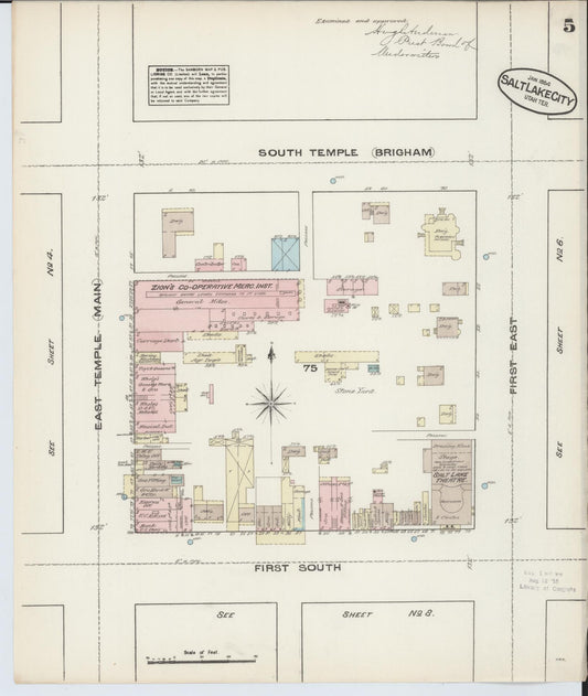 Sanborn Fire Insurance Map from Salt Lake City, Salt Lake County, Utah (1884), Sheet #0005 - Historic Sanborn Fire Insurance Map Print, vintage old map wall art, antique decor, genealogy gift, Utah Utah map