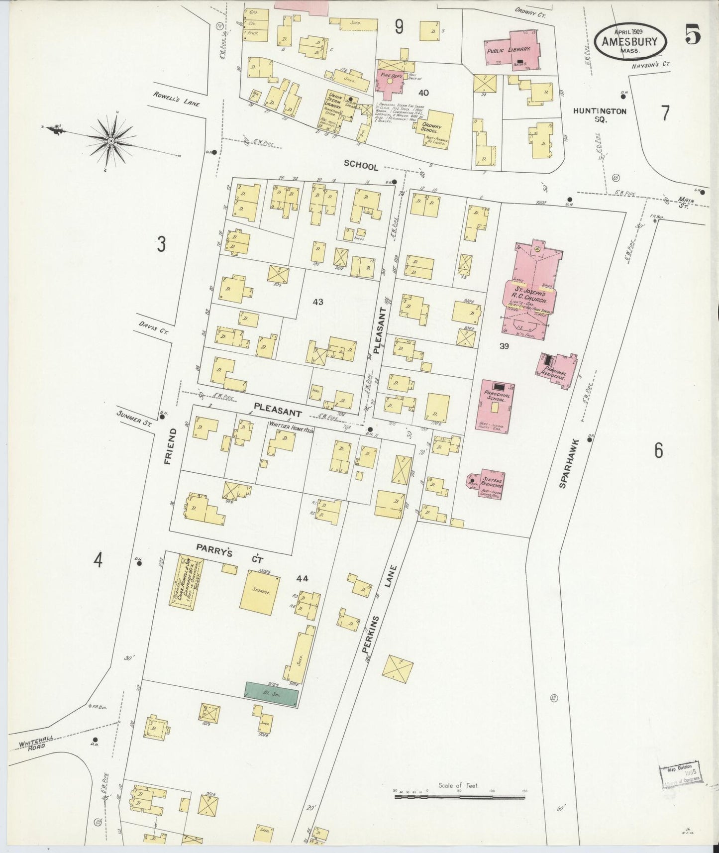 Sanborn Fire Insurance Map from Amesbury, Essex County, Massachusetts (1909), Sheet #0005 - Complete Map Set gallery image, historic Sanborn map, vintage wall art, Massachusetts Massachusetts