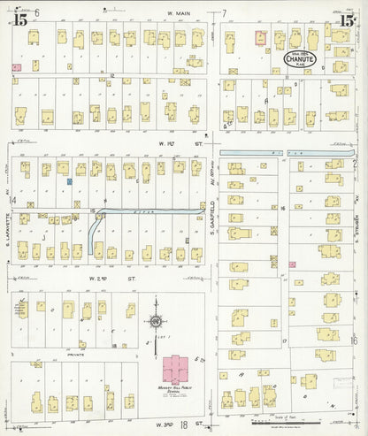 Sanborn Fire Insurance Map from Chanute, Neosho County, Kansas (1924), Sheet #0015 - Complete Map Set gallery image, historic Sanborn map, vintage wall art, Kansas Kansas