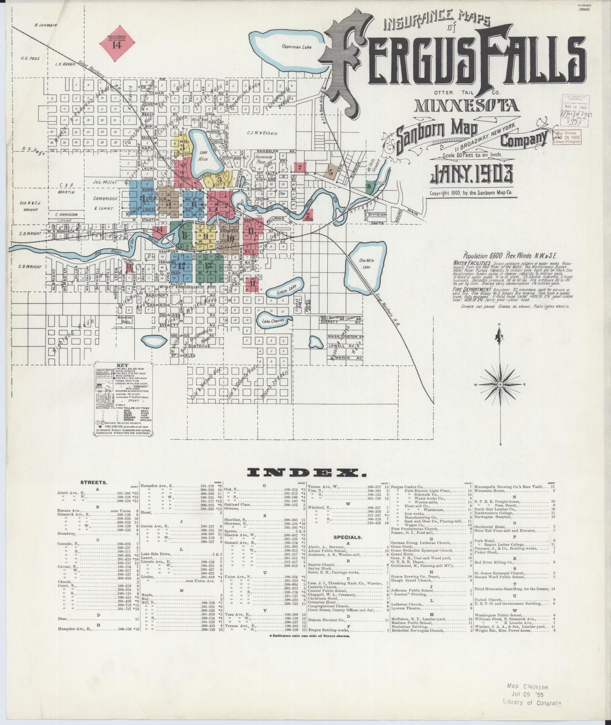 Sanborn Fire Insurance Map from Fergus Falls, Otter Tail County, Minnesota (1903), Sheet #0001 - Historic Sanborn Fire Insurance Map Print, vintage old map wall art, antique decor, genealogy gift, Minnesota Minnesota map