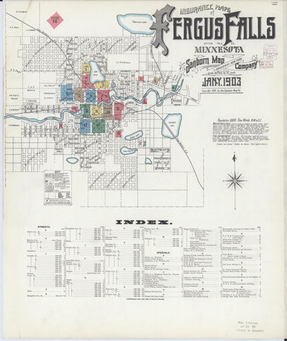 Sanborn Fire Insurance Map from Fergus Falls, Otter Tail County, Minnesota (1903), Sheet #0001 - Historic Sanborn Fire Insurance Map Print, vintage old map wall art, antique decor, genealogy gift, Minnesota Minnesota map