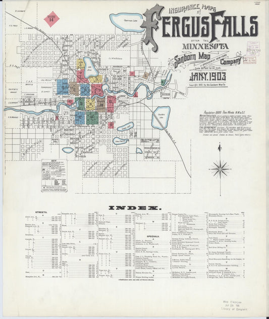 Sanborn Fire Insurance Map from Fergus Falls, Otter Tail County, Minnesota (1903), Sheet #0001 - Historic Sanborn Fire Insurance Map Print, vintage old map wall art, antique decor, genealogy gift, Minnesota Minnesota map