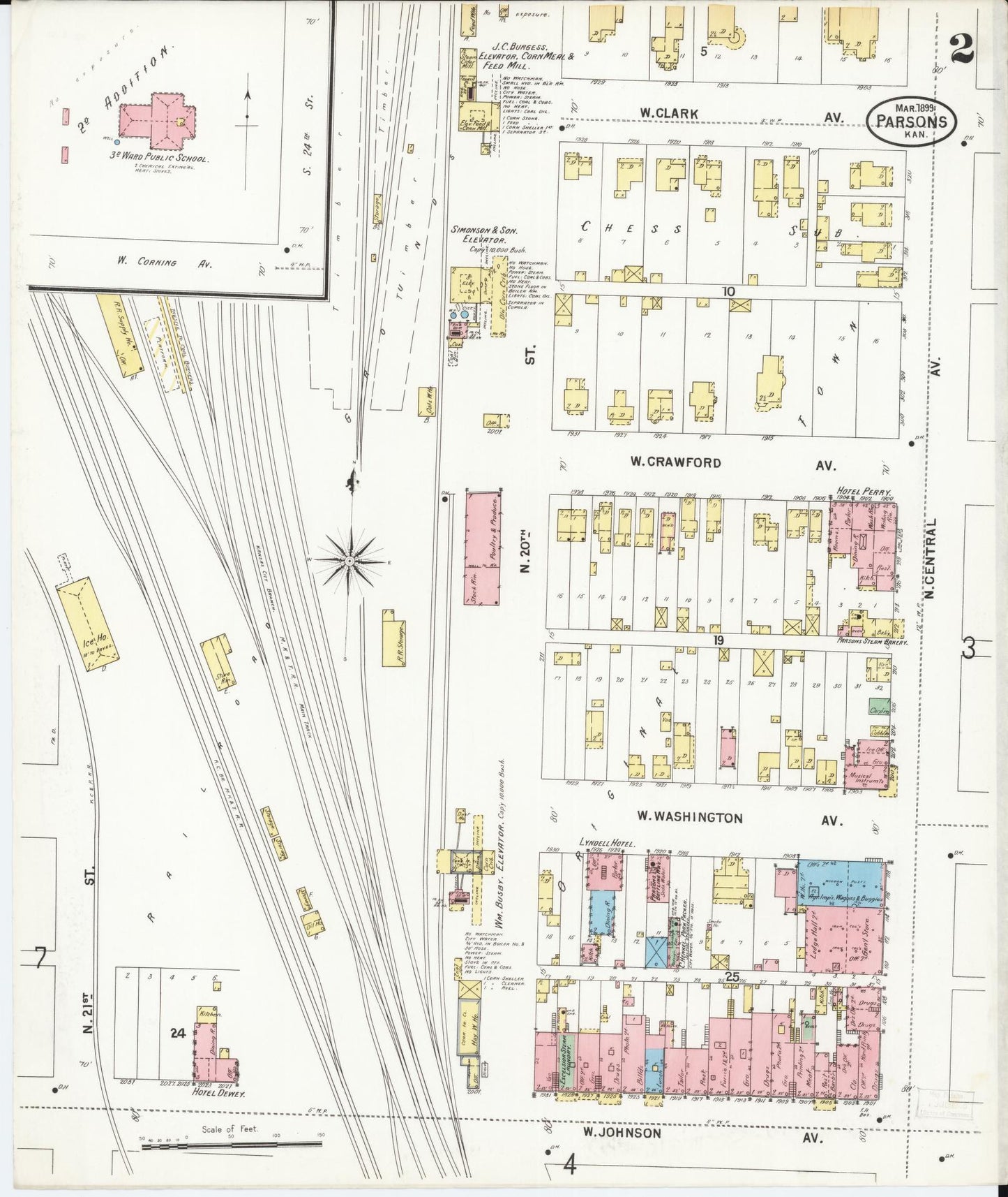 Sanborn Fire Insurance Map from Parsons, Labette County, Kansas (1899), Sheet #0002 - Complete Map Set gallery image, historic Sanborn map, vintage wall art, Kansas Kansas