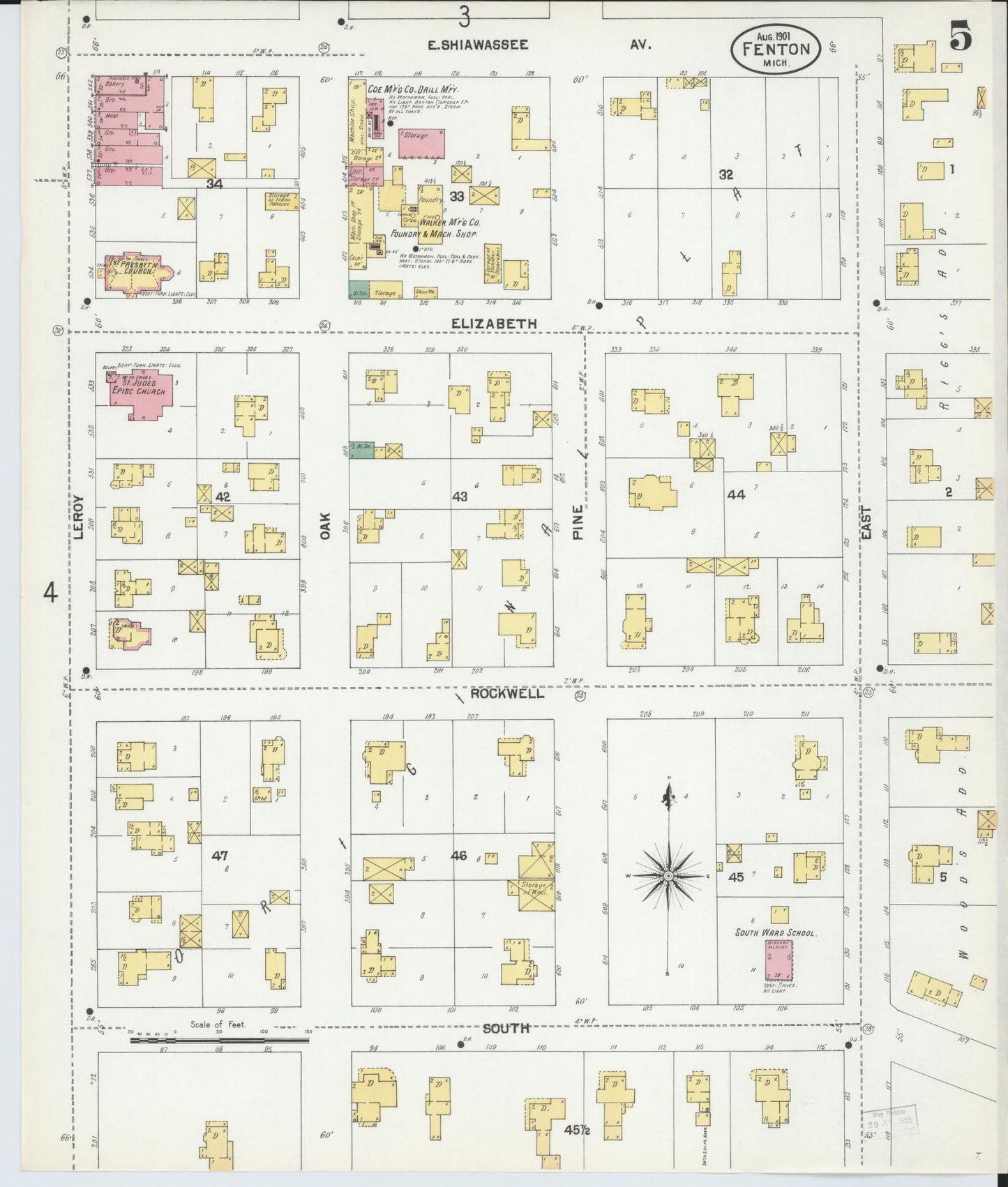 Sanborn Fire Insurance Map from Fenton, Genesee County, Michigan (1901), Sheet #0005 - Complete Map Set gallery image, historic Sanborn map, vintage wall art, Michigan Michigan