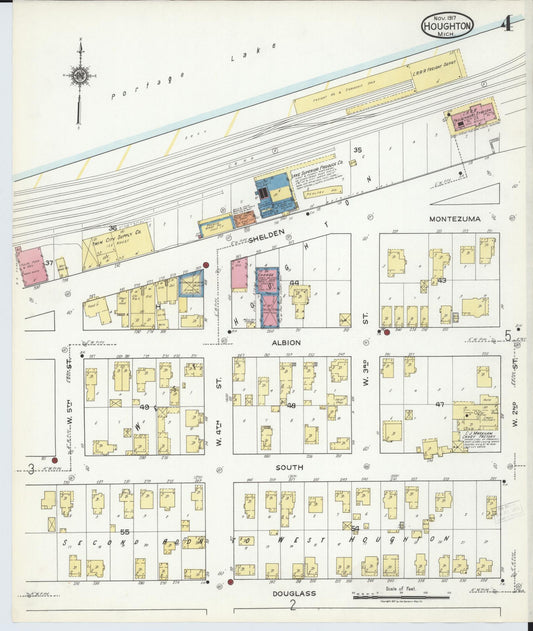 Sanborn Fire Insurance Map from Houghton, Houghton County, Michigan (1917), Sheet #0004 - Historic Sanborn Fire Insurance Map Print, vintage old map wall art, antique decor, genealogy gift, Michigan Michigan map