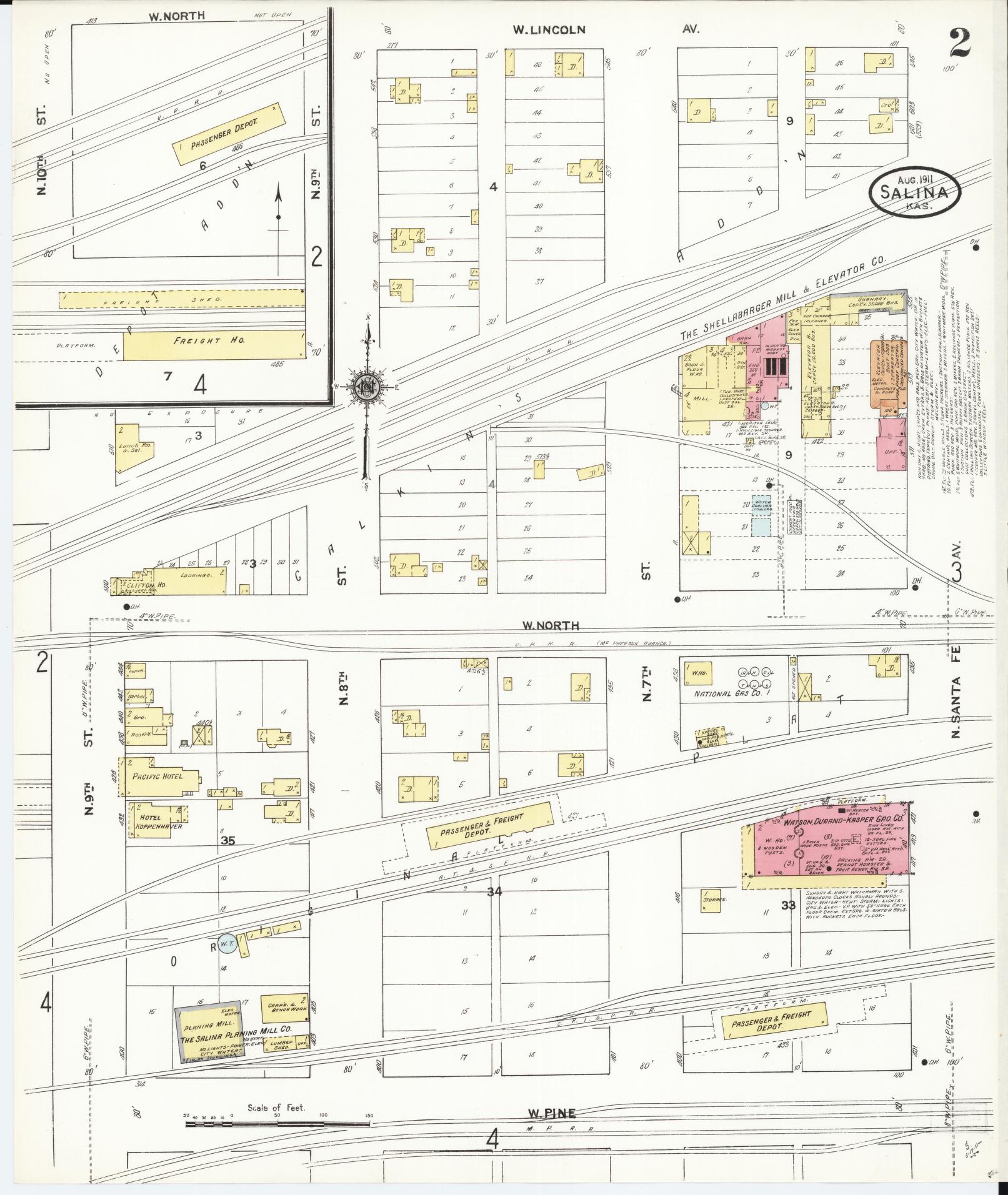 Sanborn Fire Insurance Map from Salina, Saline County, Kansas (1911), Sheet #0002 - Historic Sanborn Fire Insurance Map Print, vintage old map wall art, antique decor, genealogy gift, Kansas Kansas map