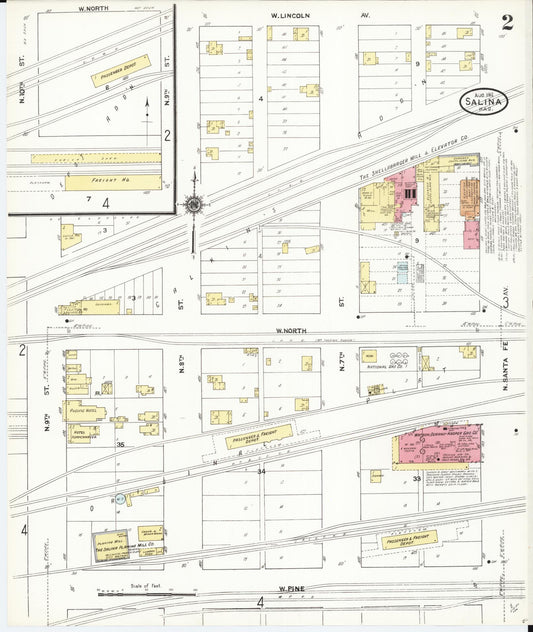 Sanborn Fire Insurance Map from Salina, Saline County, Kansas (1911), Sheet #0002 - Historic Sanborn Fire Insurance Map Print, vintage old map wall art, antique decor, genealogy gift, Kansas Kansas map