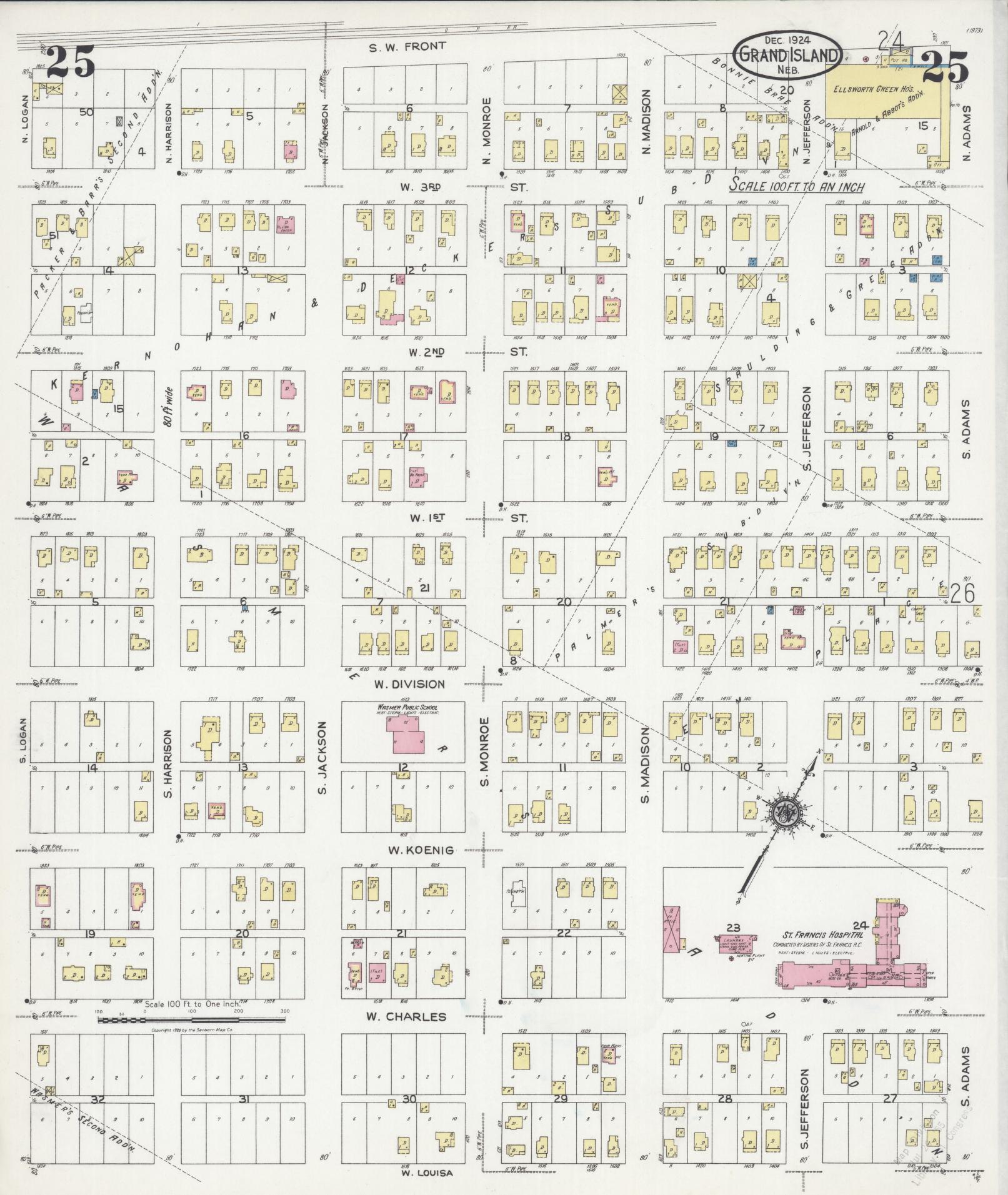 Sanborn Fire Insurance Map from Grand Island, Hall County, Nebraska (1924), Sheet #0025 - Complete Map Set gallery image, historic Sanborn map, vintage wall art, Nebraska Nebraska