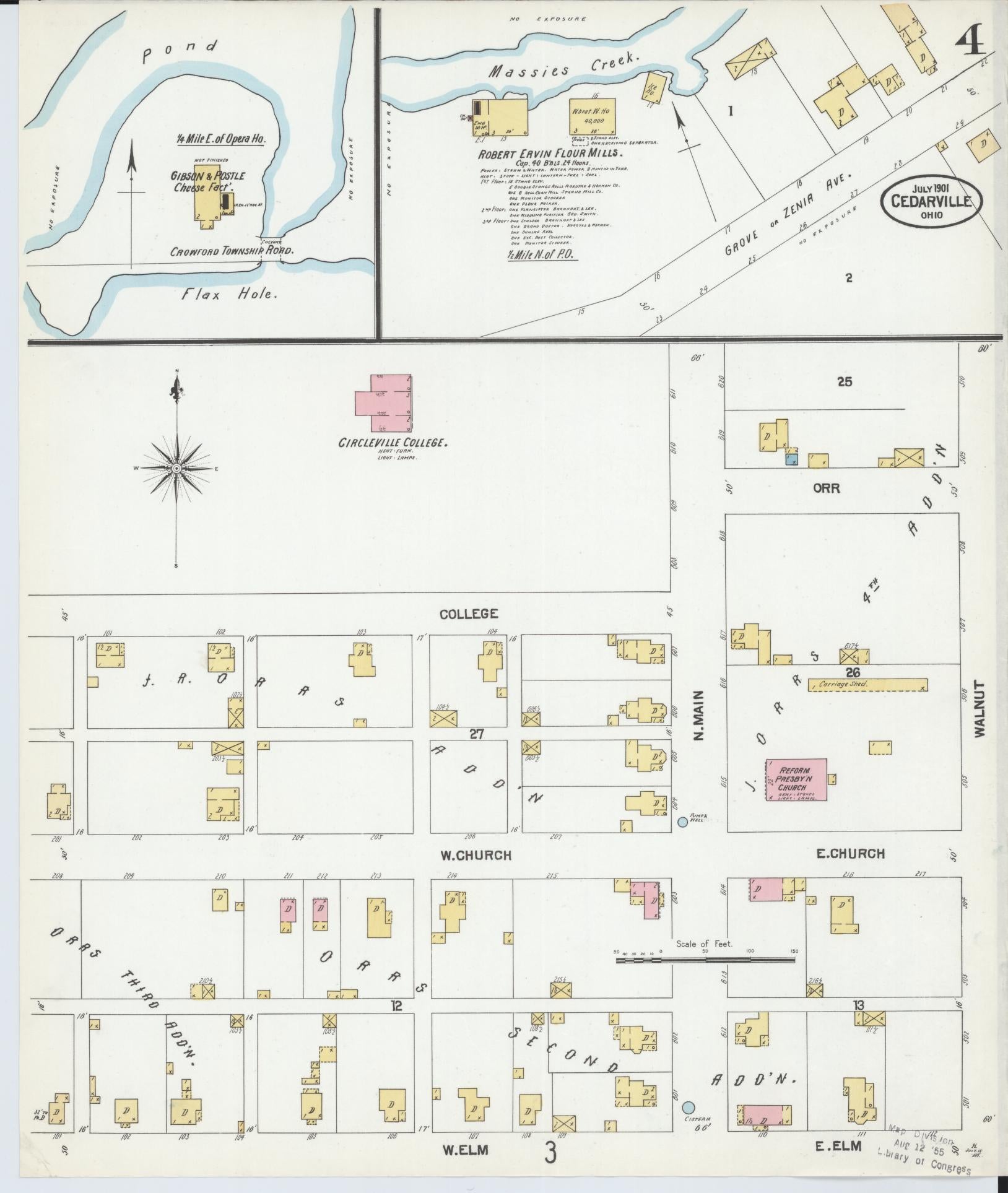 Sanborn Fire Insurance Map from Cedarville, Greene County, Ohio (1901), Sheet #0004 - Historic Sanborn Fire Insurance Map Print, vintage old map wall art, antique decor, genealogy gift, Ohio Ohio map