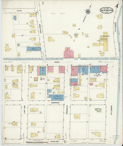 Sanborn Fire Insurance Map from New Smyrna, Valusia County, Florida (1916), Sheet #0004 - Historic Sanborn Fire Insurance Map Print, vintage old map wall art, antique decor, genealogy gift, Florida Florida map