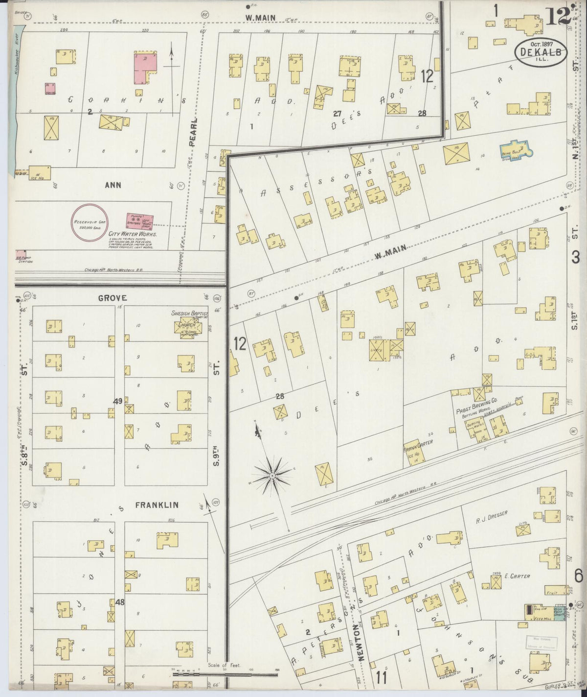 Sanborn Fire Insurance Map from De Kalb, De Kalb County, Illinois (1897), Sheet #0012 - Complete Map Set gallery image, historic Sanborn map, vintage wall art, Illinois Illinois