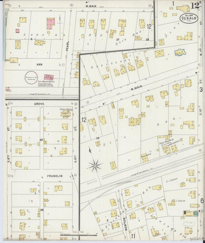 Sanborn Fire Insurance Map from De Kalb, De Kalb County, Illinois (1897), Sheet #0012 - Complete Map Set gallery image, historic Sanborn map, vintage wall art, Illinois Illinois