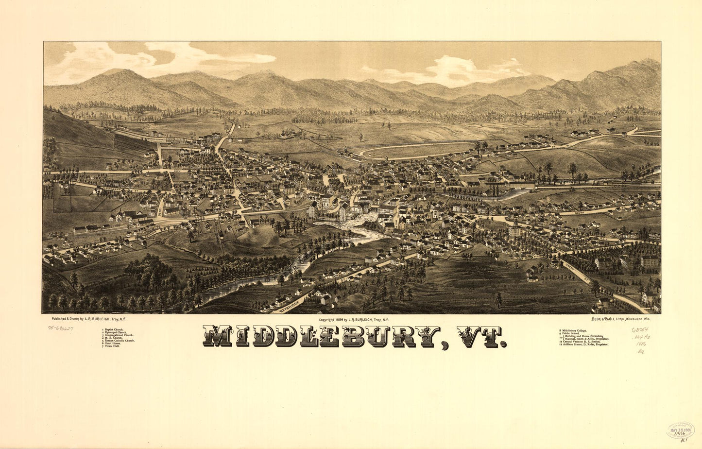 Middlebury, Vt. (1886) – Historic Bird’s-Eye View Panorama Print