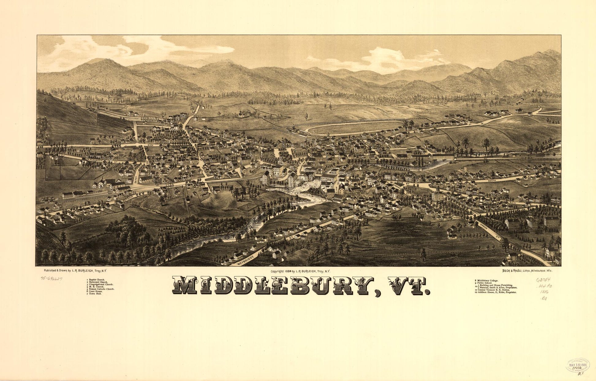 Middlebury, Vt. (1886) – Historic Bird’s-Eye View Panorama Print