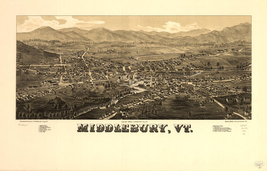 Middlebury, Vt. (1886) – Historic Bird’s-Eye View Panorama Print