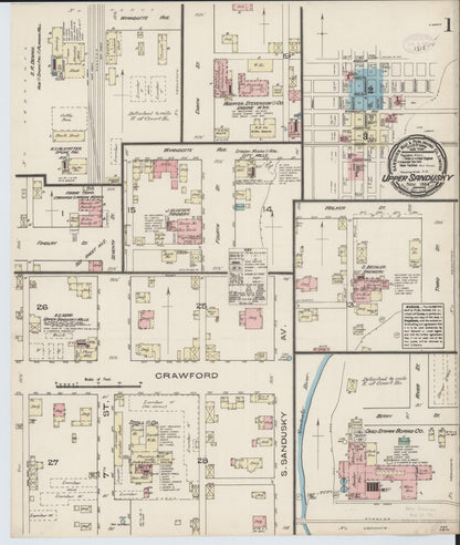 Sanborn Fire Insurance Map from Upper Sandusky, Wyandot County, Ohio (1884), Sheet #0001 - Complete Map Set gallery image, historic Sanborn map, vintage wall art, Ohio Ohio