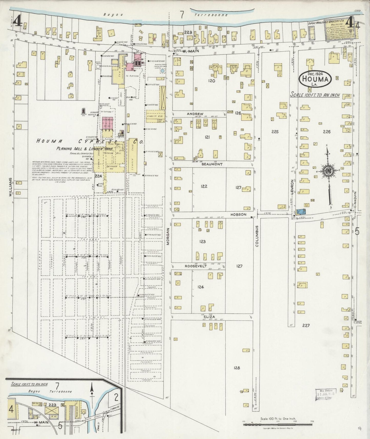 Sanborn Fire Insurance Map from Houma, Terrebonne Parish, Louisiana (1924), Sheet #0004 - Complete Map Set gallery image, historic Sanborn map, vintage wall art, Louisiana Louisiana