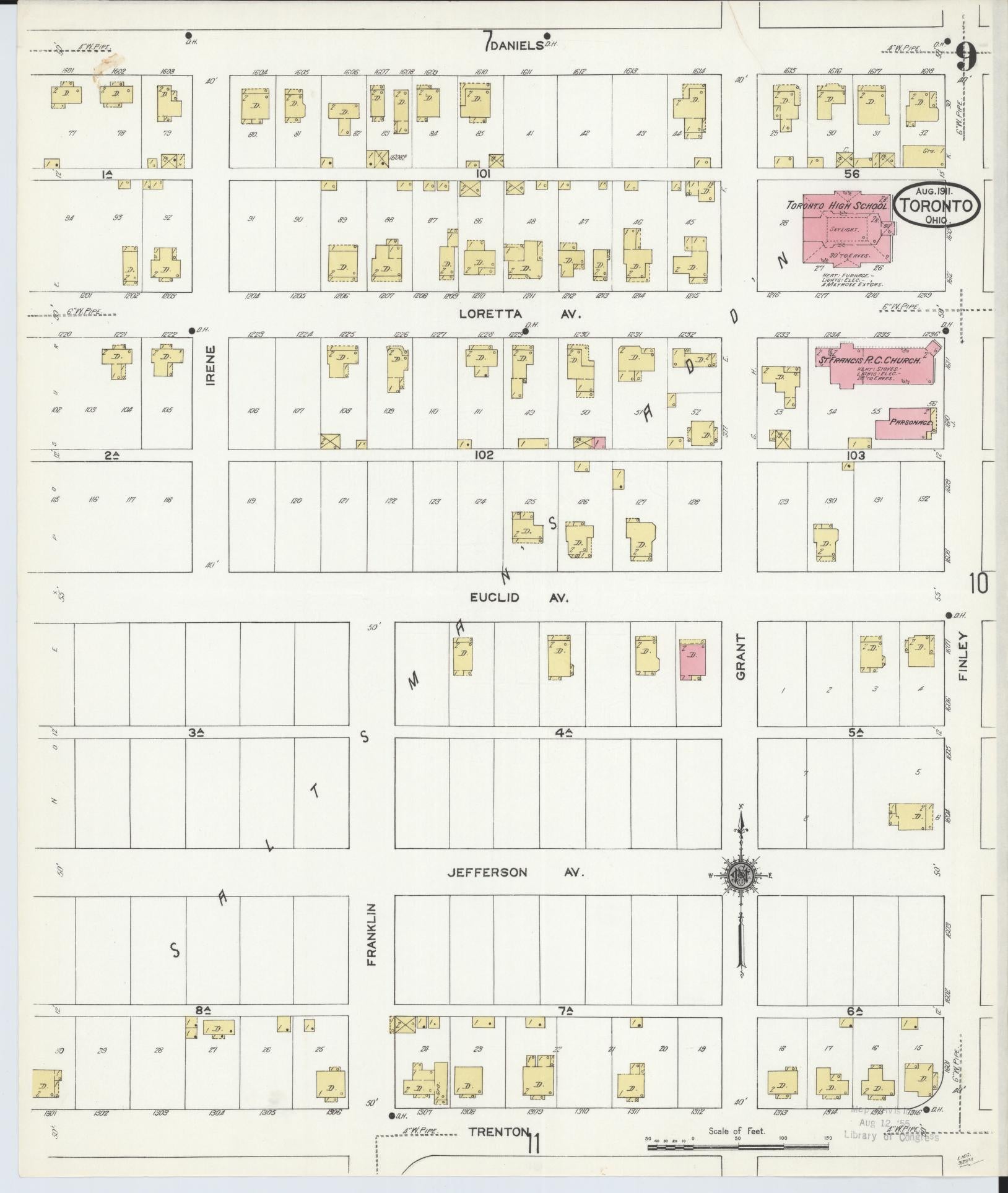 Sanborn Fire Insurance Map from Toronto, Jefferson County, Ohio (1911), Sheet #0009 - Complete Map Set gallery image, historic Sanborn map, vintage wall art, Ohio Ohio