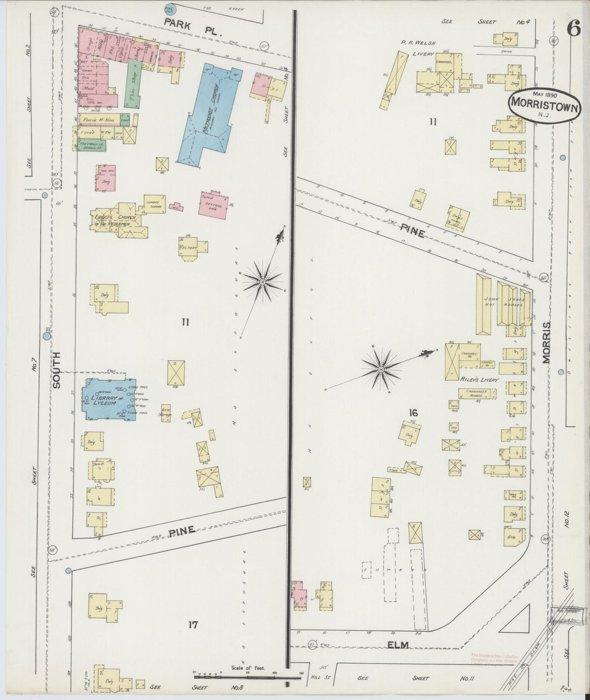 Sanborn Fire Insurance Map from Morristown, Morris County, New Jersey (1890), Sheet #0006 - Complete Map Set gallery image, historic Sanborn map, vintage wall art, New Jersey New Jersey