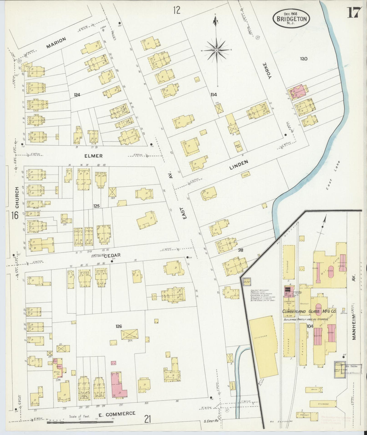 Sanborn Fire Insurance Map from Bridgeton, Cumberland County, New Jersey (1908), Sheet #0017 - Complete Map Set gallery image, historic Sanborn map, vintage wall art, New Jersey New Jersey