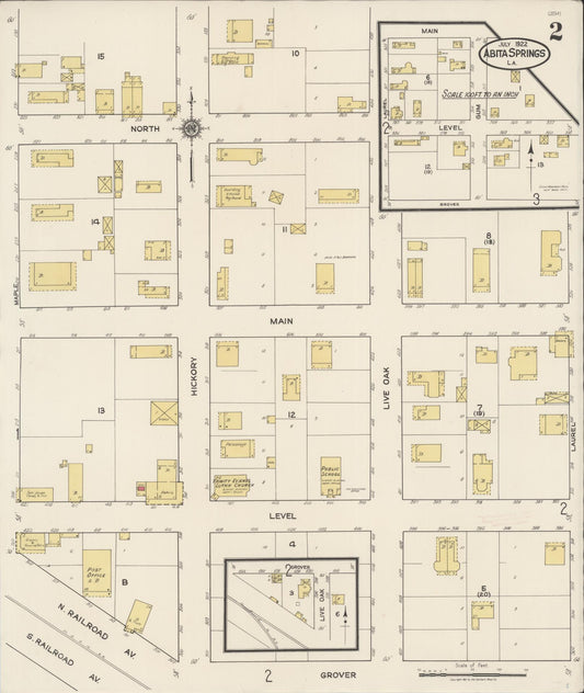 Sanborn Fire Insurance Map from Abita Springs, Saint Tammany Parish, Louisiana (1922), Sheet #0002 - Historic Sanborn Fire Insurance Map Print, vintage old map wall art, antique decor, genealogy gift, Louisiana Louisiana map