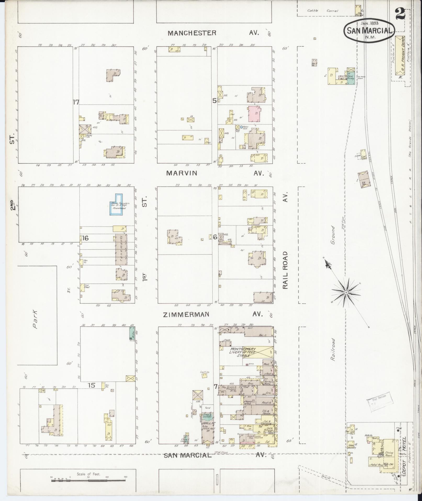 Sanborn Fire Insurance Map from San Marcial, Socorro County, New Mexico (1893), Sheet #0002 - Complete Map Set gallery image, historic Sanborn map, vintage wall art, New Mexico New Mexico