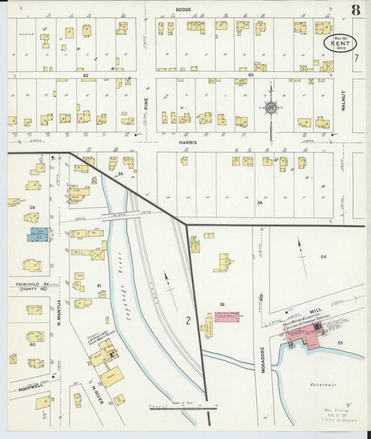 Sanborn Fire Insurance Map from Kent, Portage County, Ohio (1911), Sheet #0008 - Historic Sanborn Fire Insurance Map Print, vintage old map wall art, antique decor, genealogy gift, Ohio Ohio map