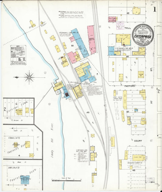 Sanborn Fire Insurance Map from Enterprise, Dickinson County, Kansas (1905), Sheet #0001 - Historic Sanborn Fire Insurance Map Print, vintage old map wall art, antique decor, genealogy gift, Kansas Kansas map
