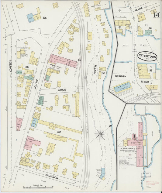 Sanborn Fire Insurance Map from Watertown, Jefferson County, New York (1890), Sheet #0014 - Historic Sanborn Fire Insurance Map Print, vintage old map wall art, antique decor, genealogy gift, New York New York map