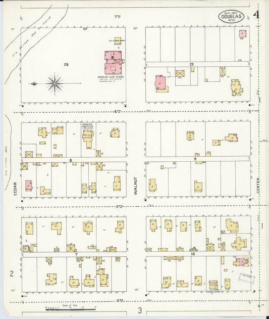 Sanborn Fire Insurance Map from Douglas, Converse County, Wyoming (1907), Sheet #0004 - Historic Sanborn Fire Insurance Map Print, vintage old map wall art, antique decor, genealogy gift, Wyoming Wyoming map