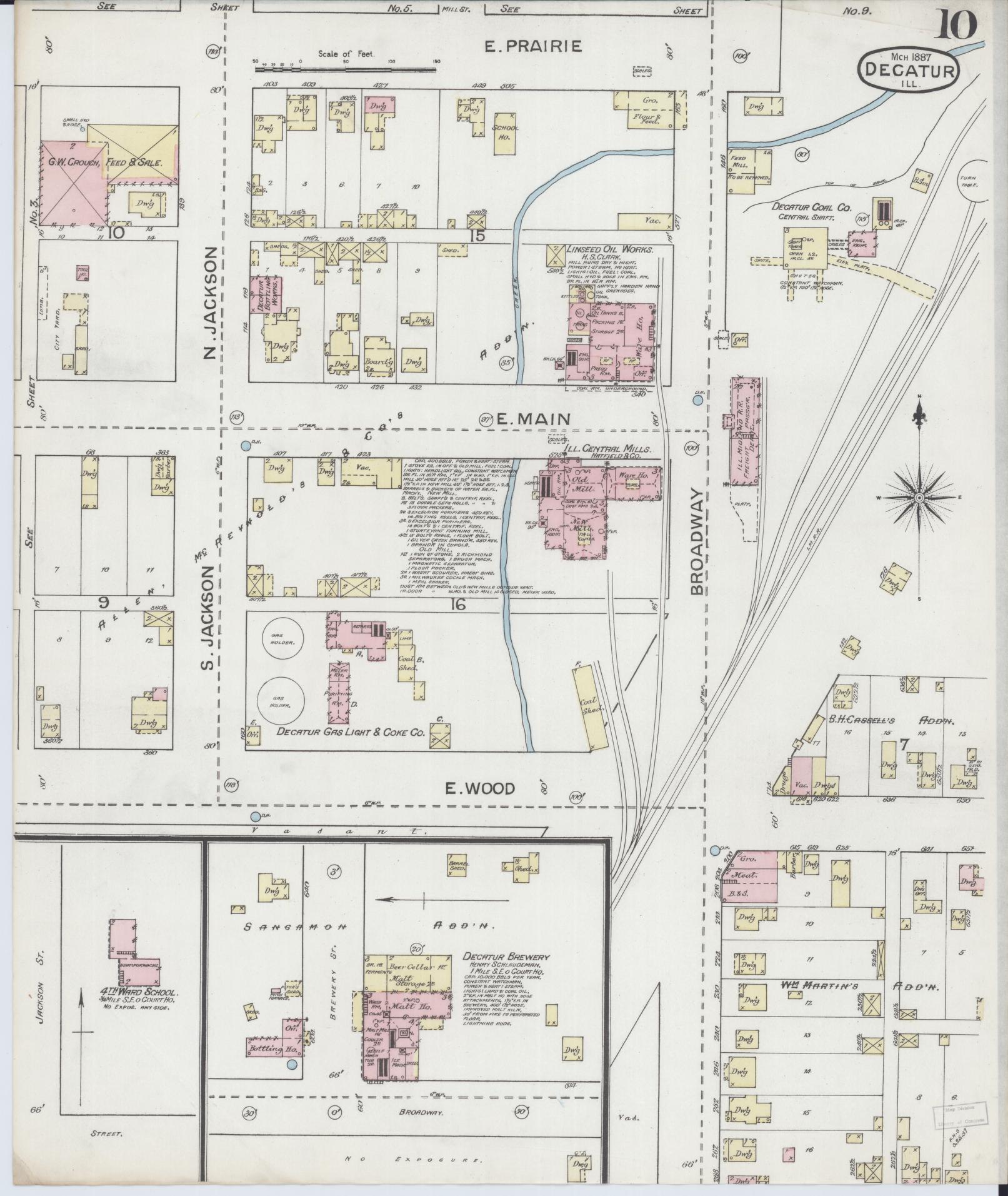 Sanborn Fire Insurance Map from Decatur, Macon County, Illinois (1887), Sheet #0010 - Complete Map Set gallery image, historic Sanborn map, vintage wall art, Illinois Illinois