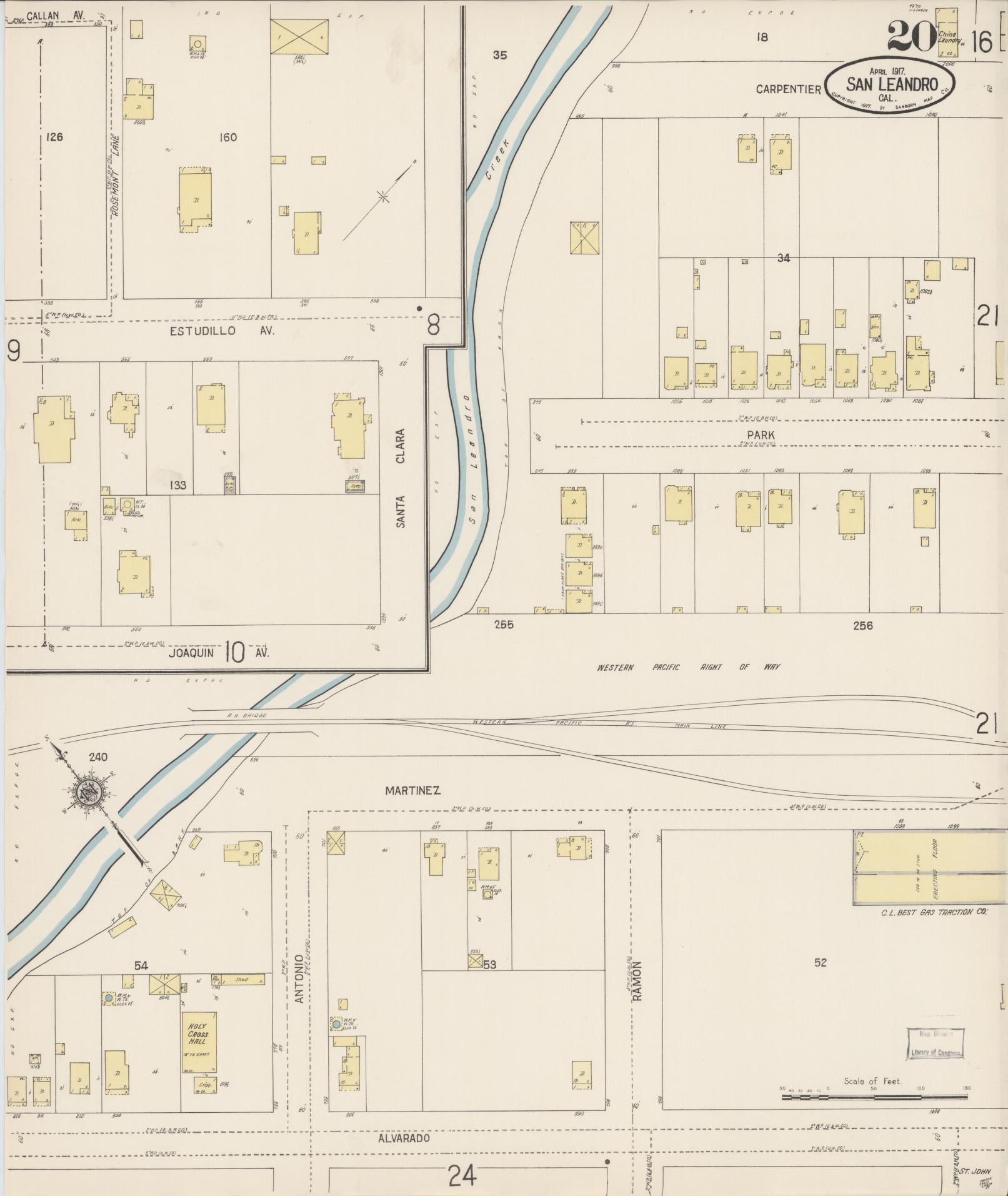 Sanborn Fire Insurance Map from San Leandro, Alameda County, California (1917), Sheet #0020 - Complete Map Set gallery image, historic Sanborn map, vintage wall art, California California