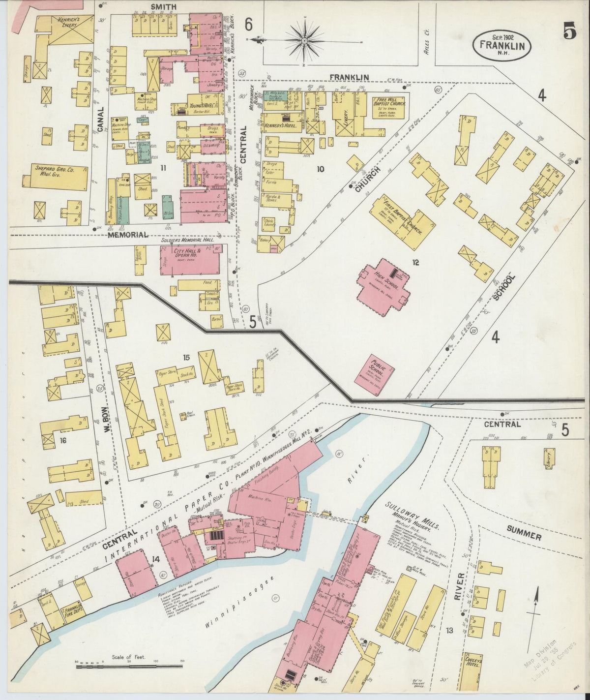 Sanborn Fire Insurance Map from Franklin, Merrimack County, New Hampshire (1902), Sheet #0005 - Complete Map Set gallery image, historic Sanborn map, vintage wall art, New Hampshire New Hampshire