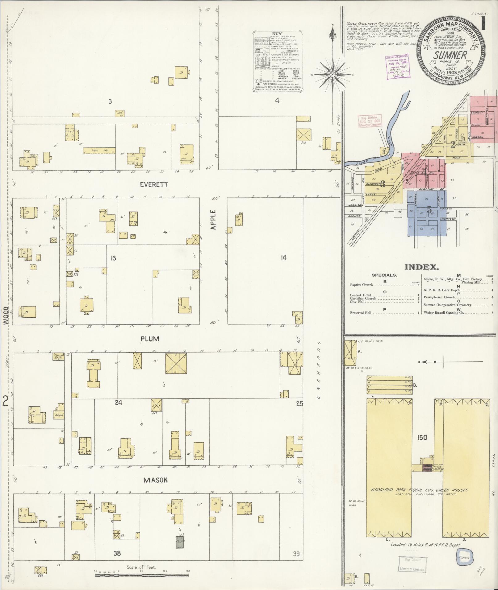 Sanborn Fire Insurance Map from Sumner, Pierce County, Washington (1908), Sheet #0001 - Complete Map Set gallery image, historic Sanborn map, vintage wall art, Washington Washington