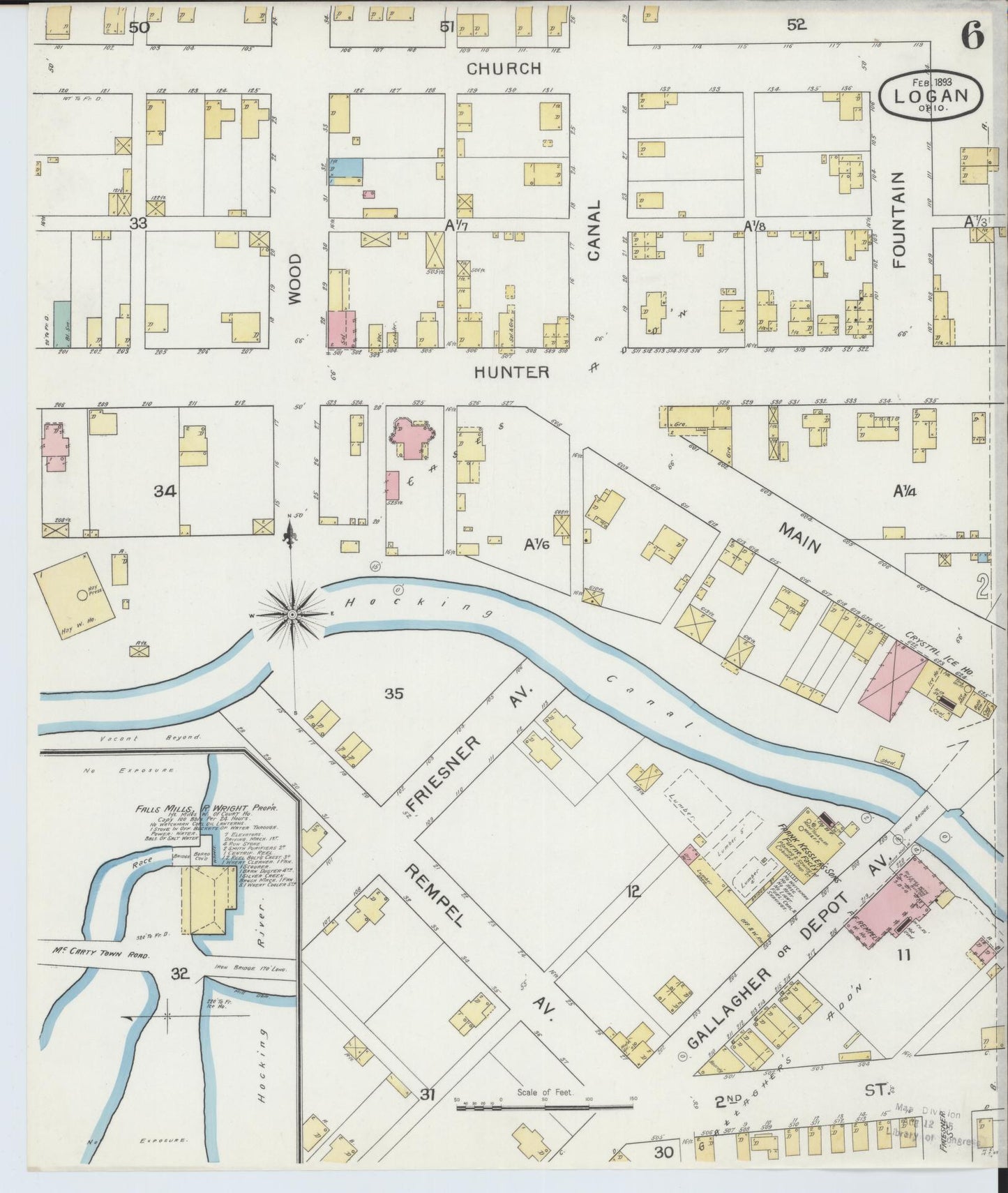 Sanborn Fire Insurance Map from Logan, Hocking County, Ohio (1893), Sheet #0006 - Historic Sanborn Fire Insurance Map Print, vintage old map wall art, antique decor, genealogy gift, Ohio Ohio map