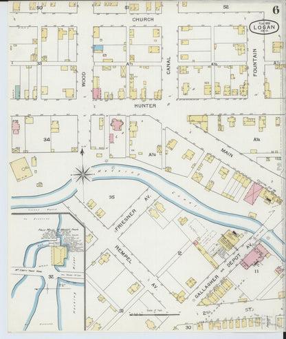 Sanborn Fire Insurance Map from Logan, Hocking County, Ohio (1893), Sheet #0006 - Historic Sanborn Fire Insurance Map Print, vintage old map wall art, antique decor, genealogy gift, Ohio Ohio map