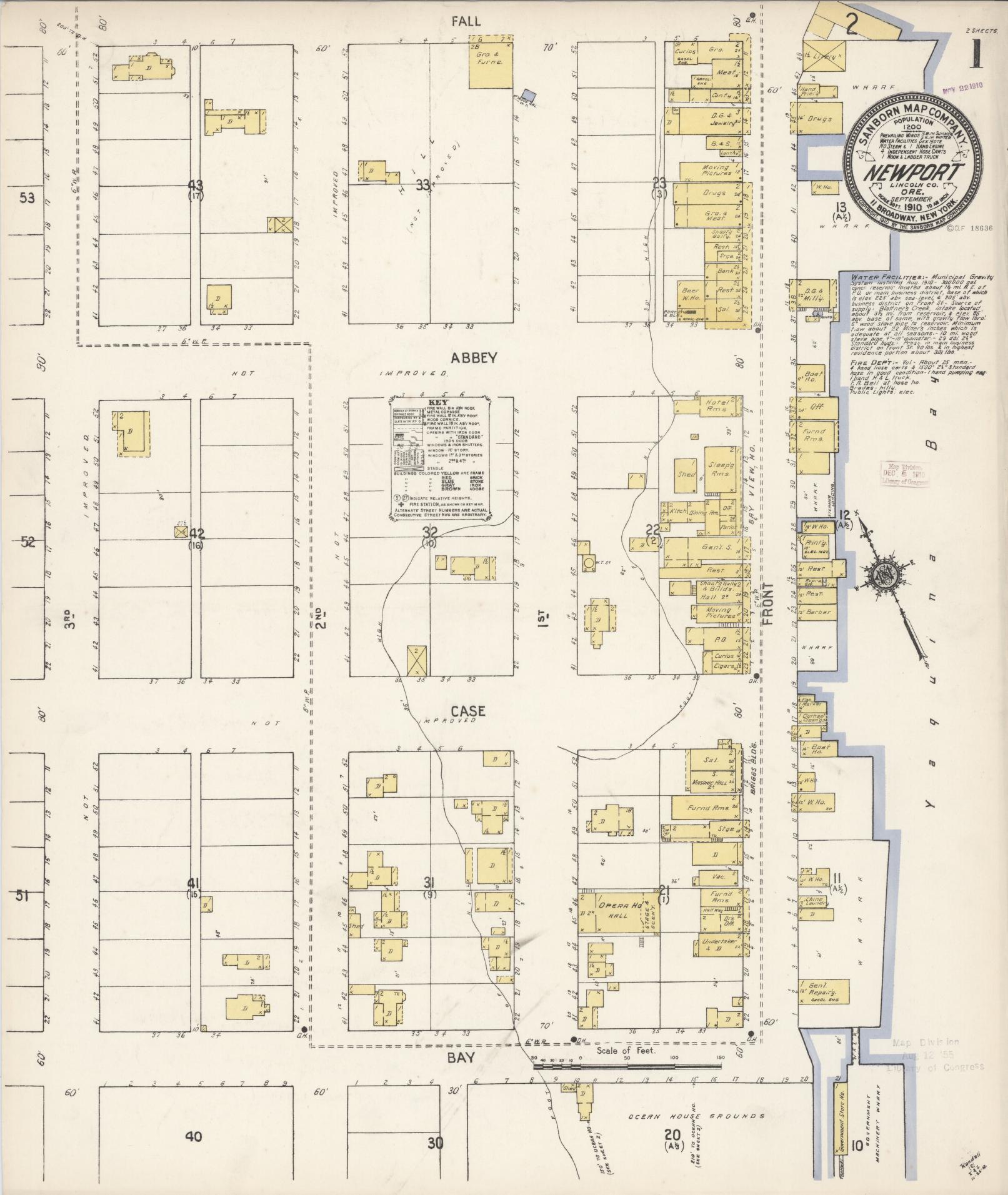 Sanborn Fire Insurance Map from Newport, Lincoln County, Oregon (1910), Sheet #0001 - Complete Map Set gallery image, historic Sanborn map, vintage wall art, Oregon Oregon