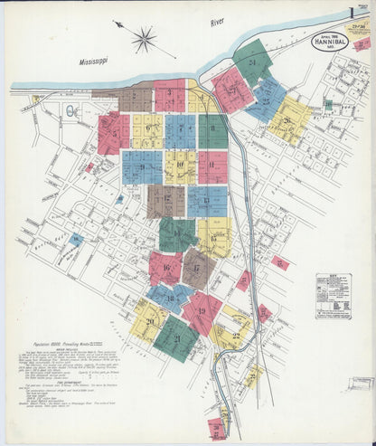 Sanborn Fire Insurance Map from Hannibal, Marion County, Missouri (1906), Sheet #0001 - Complete Map Set gallery image, historic Sanborn map, vintage wall art, Missouri Missouri