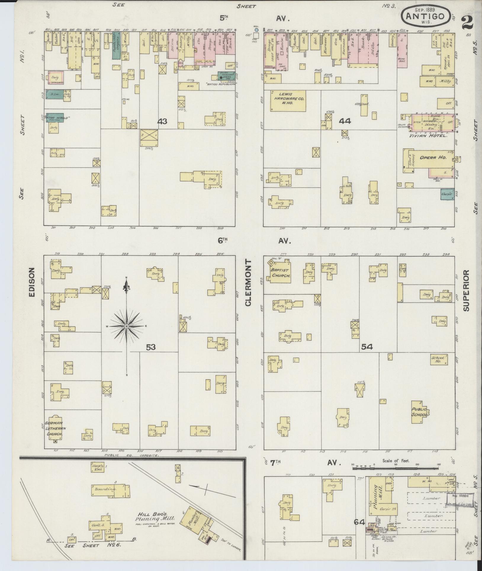 Sanborn Fire Insurance Map from Antigo, Langlade County, Wisconsin (1889), Sheet #0002 - Complete Map Set gallery image, historic Sanborn map, vintage wall art, Wisconsin Wisconsin
