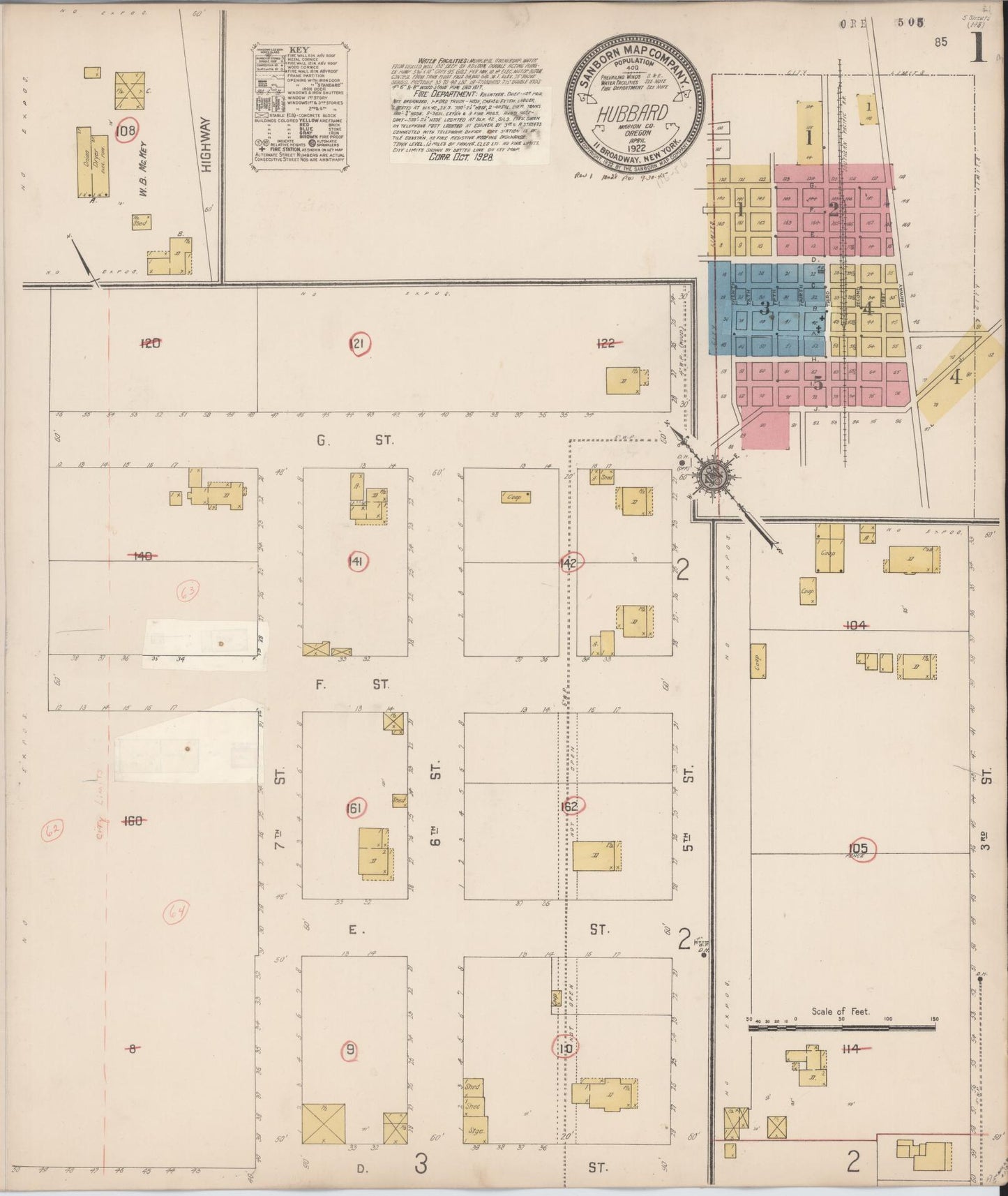 Sanborn Fire Insurance Map from Hubbard, Marion County, Oregon (1928), Sheet #0001 - Complete Map Set gallery image, historic Sanborn map, vintage wall art, Oregon Oregon
