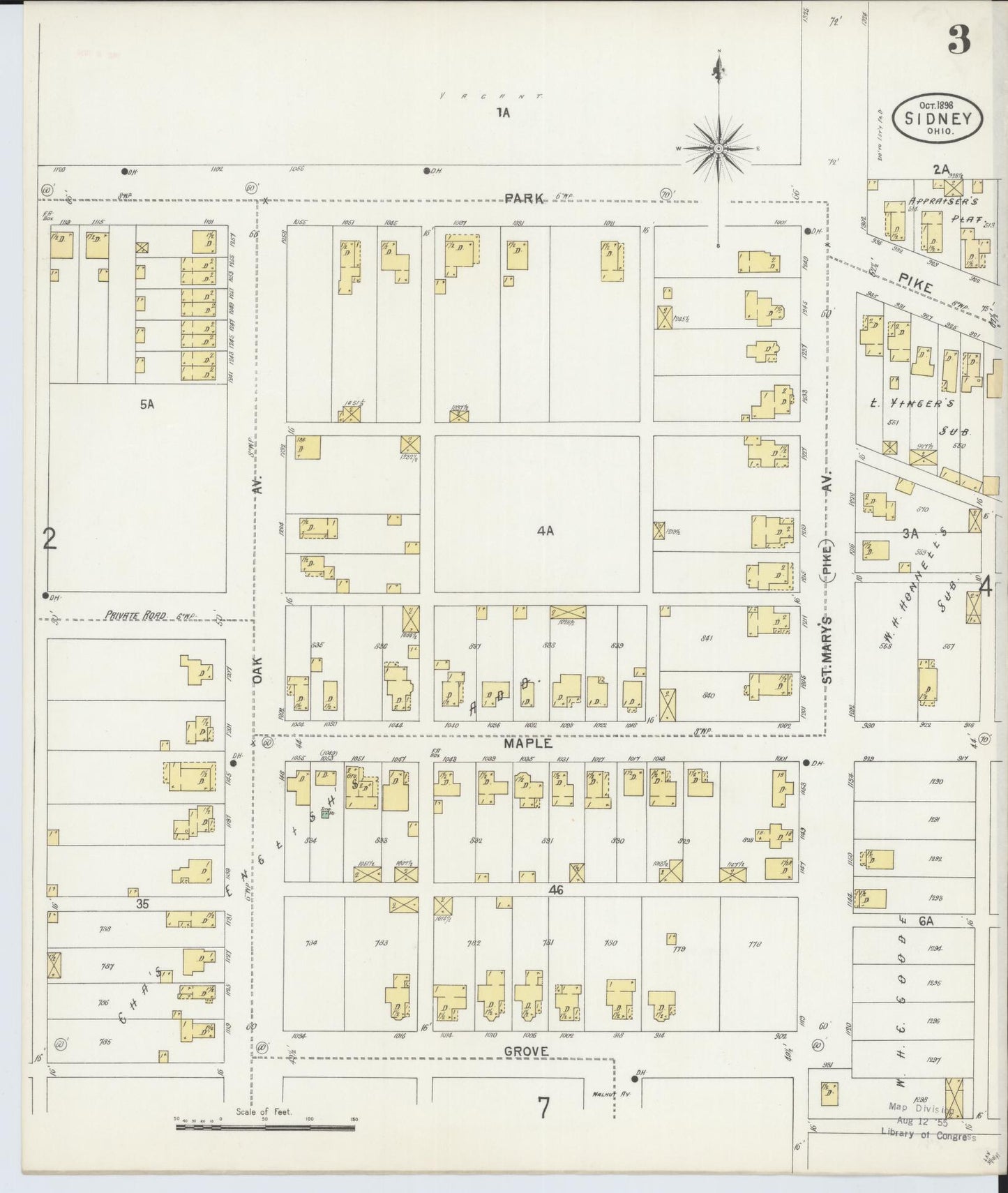 Sanborn Fire Insurance Map from Sidney, Shelby County, Ohio (1898), Sheet #0003 - Historic Sanborn Fire Insurance Map Print, vintage old map wall art, antique decor, genealogy gift, Ohio Ohio map
