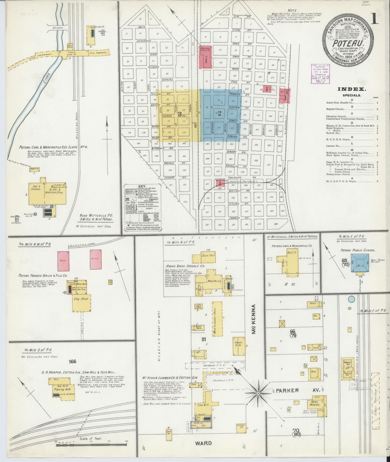 Sanborn Fire Insurance Map from Poteau, Le Flore County, Oklahoma (1904), Sheet #0001 - Historic Sanborn Fire Insurance Map Print, vintage old map wall art, antique decor, genealogy gift, Oklahoma Oklahoma map